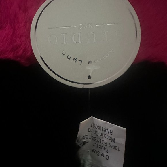 The Amiee Lynn Studio NYC dual striped furry scarf in bright pink and black - Picture 2 of 6